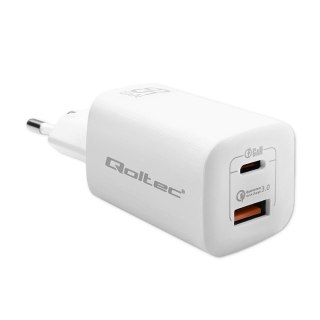 Ładowarka sieciowa Qoltec 65W GaN ULTRA | 5-20V | 2.25-3.25A | 1 x USB typ C PD | 1 x USB QC 3.0 | Biała