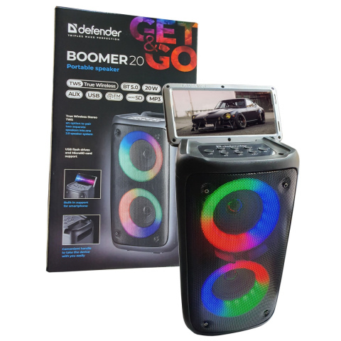 GŁOŚNIK DEFENDER BOOMER 20 BLUETOOTH 20W LIGHT/BT/FM/USB/AUX/MIC