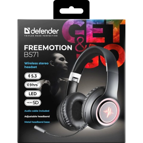 SŁUCHAWKI DEFENDER BLUETOOTH FREEMOTION B571 CZARNE LED