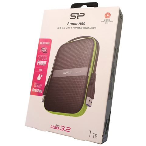 Dysk zewnętrzny Silicon Power Armor A60 1TB 2.5" USB 3.2 5400 obr/min Green-Black (SP010TBPHDA60S3K)