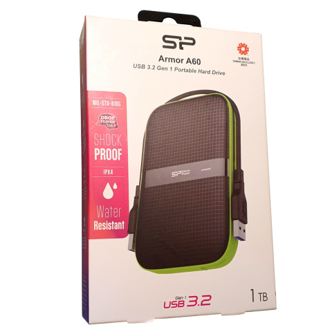 Dysk zewnętrzny Silicon Power Armor A60 1TB 2.5" USB 3.2 5400 obr/min Green-Black (SP010TBPHDA60S3K)