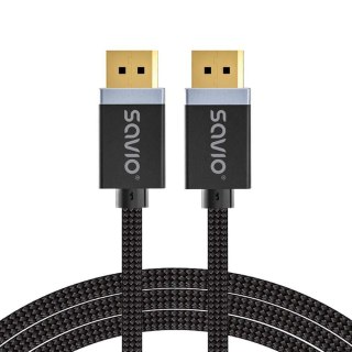 Kabel DisplayPort v1.4 Savio CL-176 (M/M), 8K, 3m, miedź, bawełniany oplot, czarny