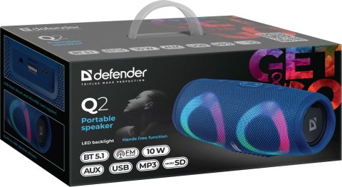 GŁOŚNIK DEFENDER Q2 BLUETOOTH 10W LED/BT/FM/USB/MIC/TWS