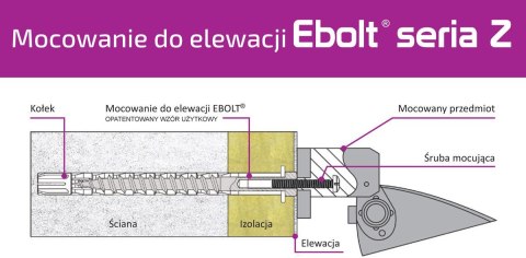 Kołek do mocowania na elewacji Ebolt 12*240 mm z gwintem wewnetrznym m5