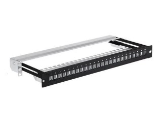 Patch panel keystone RACK 19" 1U, 24 porty, FTP, STP, wysuwany, Netrack, czarny