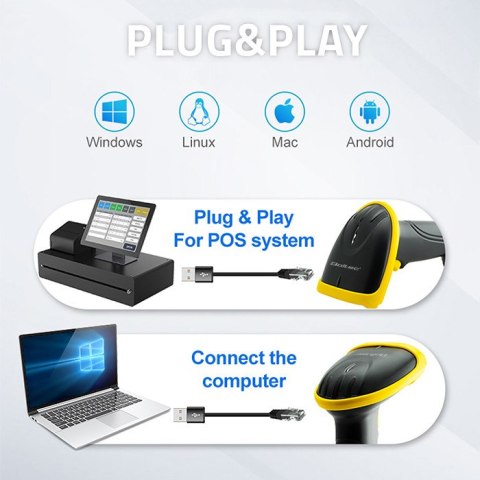 Qoltec Laserowy czytnik kodów 1D| 2D | USB | Czarny