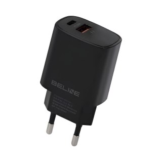 Ładowarka sieciowa Beline 20W 1xUSB-C + 1xUSB PD 3.0 QC 3.0 bez kabla - czarna