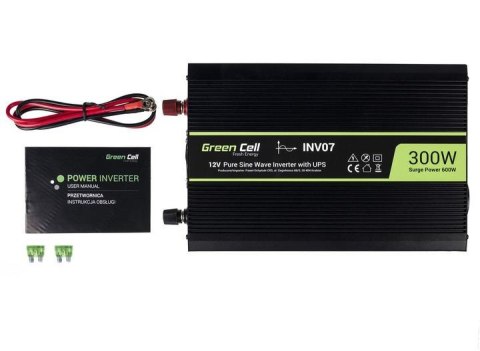 ZESTAW PRZETWORNICA Green Cell 12V->230V 300W/600W CZYSTY SINUS + AKUMULATOR AGM ULTRACELL 12V 45Ah