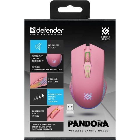 MYSZ DEFENDER GM-502 PANDORA RF BEZPRZEWODOWA 3200dpi 7P RÓŻOWA