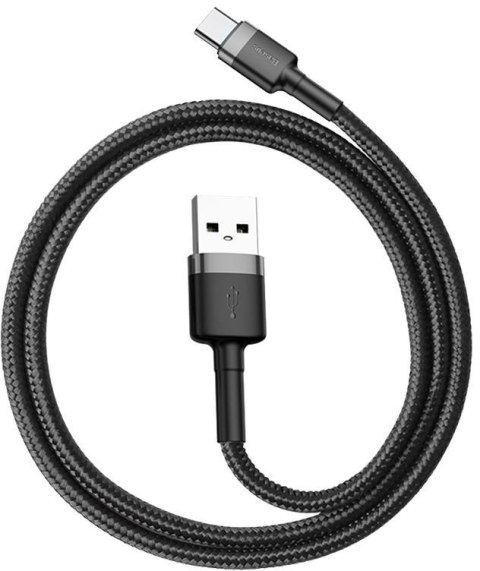 KABEL USB-A -> USB-C Baseus Cafule CATKLF-AG1 50cm 3A QC 3.0 CZARNO-SZARY W NYLONOWYM OPLOCIE