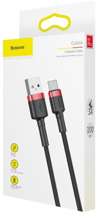 KABEL USB-A -> USB-C Baseus Cafule CATKLF-B91 100cm 3A QC 3.0 CZARNO-CZERWONY W OPLOCIE