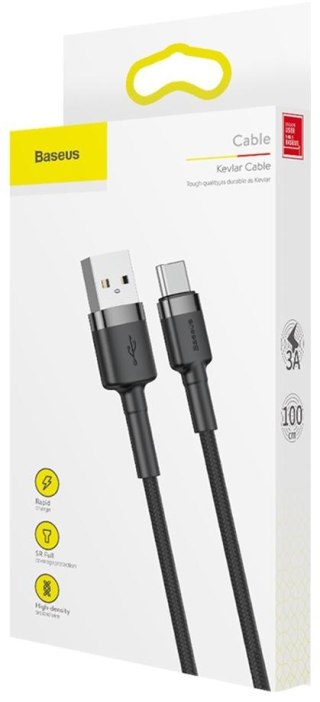 KABEL USB-A -> USB-C Baseus Cafule CATKLF-BG1 100cm 3A QC 3.0 CZARNO-SZARY W NYLONOWYM OPLOCIE