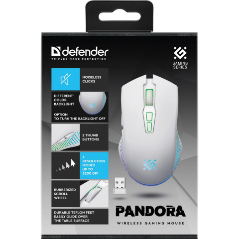 MYSZ DEFENDER GM-502 PANDORA RF BEZPRZEWODOWA 3200dpi 7P BIAŁA