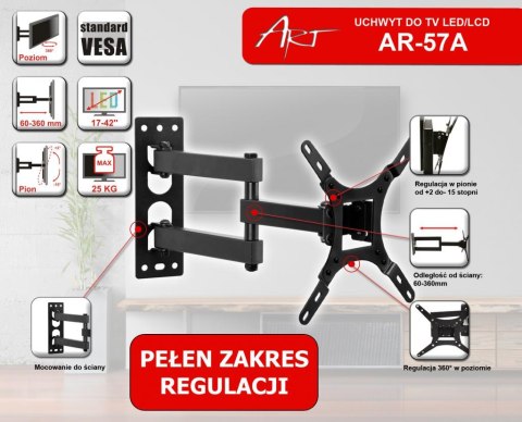 UCHWYT DO TV LCD/LED 17-42" 25KG AR-57A ART reg.pion/poziom