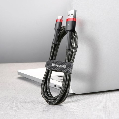 KABEL USB-A -> USB-C Baseus Cafule CATKLF-C91 200cm 2A QC 3.0 CZARNO-CZERWONY W OPLOCIE