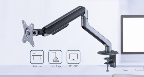 GEMBIRD BIURKOWE REGULOWANE RAMIĘ/UCHWYT NA MONITOR 17-32, VESA 100X100MM, DO 9 KG, KOLOR SZARY