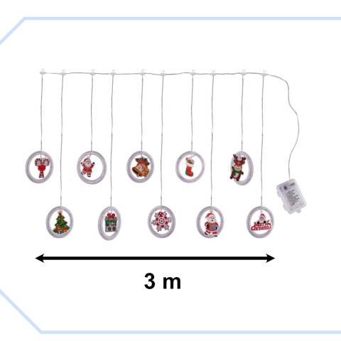 Lampki LED kurtyna z obrazkami Boże Narodzenie w kółkach 3m 10 żarówek na baterie pilot