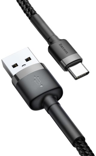 KABEL USB-A -> USB-C Baseus Cafule CATKLF-UG1 300cm 3A QC 3.0 CZARNO-SZARY W NYLONOWYM OPLOCIE