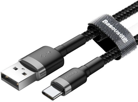 KABEL USB-A -> USB-C Baseus Cafule CATKLF-UG1 300cm 3A QC 3.0 CZARNO-SZARY W NYLONOWYM OPLOCIE