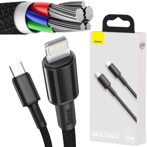 KABEL USB-C -> Lightning / iPhone Baseus Cafule CATLGD-A01 2m 20W PD Quick Charging CZARNY W OPLOCIE