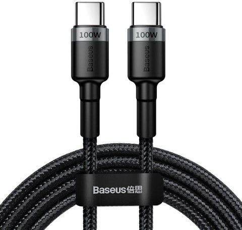 KABEL USB-C -> USB-C Baseus Cafule CATKLF-ALG1 200cm 100W 5A PD 2.0 QC 3.0 CZARNO-SZARY W OPLOCIE