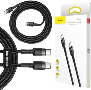 KABEL USB-C -> USB-C Baseus Cafule CATKLF-GG1 100cm 60W 3A PD 2.0 QC 3.0 CZARNO-SZARY W OPLOCIE