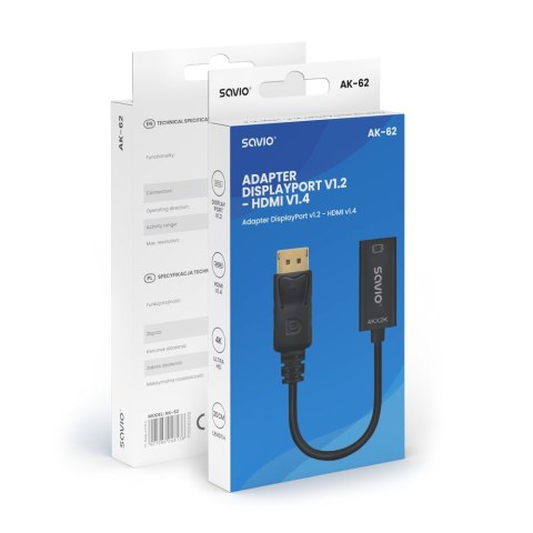 SAVIO ADAPTER DISPLAYPORT (M) V1.2 - HDMI A (F) V1.4, 4K AK-62