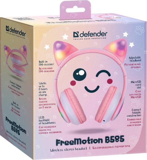 SŁUCHAWKI DEFENDER BLUETOOTH FREEMOTION B585 LED RÓŻOWE