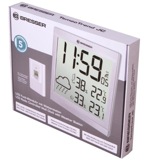 Stacja meteorologiczna Bresser TemeoTrend JC LCD RC (zegar ścienny), czarna