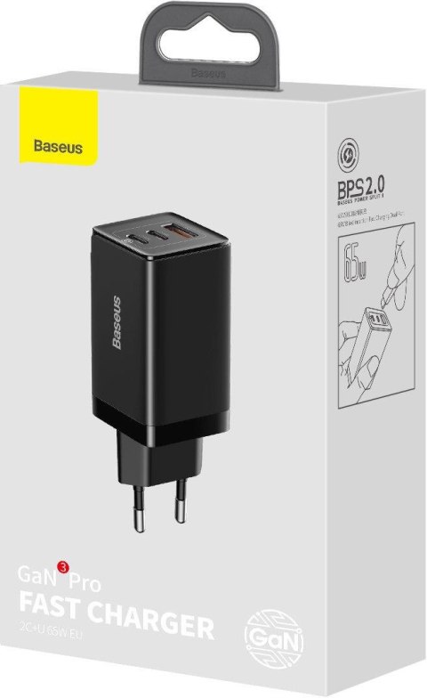 ŁADOWARKA SIECIOWA Baseus GaN 3 Pro Desktop Charger CCGP050101 65W 1x USB-A 2x USB-C PD 3.0 QC 4.0+ kabel