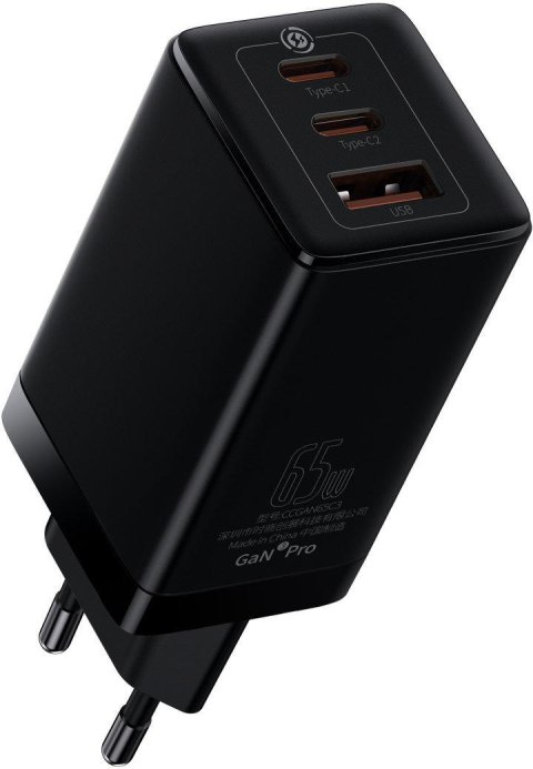 ŁADOWARKA SIECIOWA Baseus GaN 3 Pro Desktop Charger CCGP050101 65W 1x USB-A 2x USB-C PD 3.0 QC 4.0+ kabel