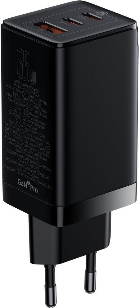 ŁADOWARKA SIECIOWA Baseus GaN 3 Pro Desktop Charger CCGP050101 65W 1x USB-A 2x USB-C PD 3.0 QC 4.0+ kabel