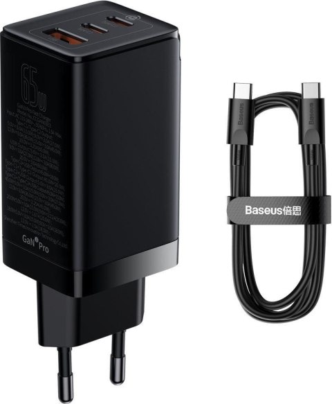 ŁADOWARKA SIECIOWA Baseus GaN 3 Pro Desktop Charger CCGP050101 65W 1x USB-A 2x USB-C PD 3.0 QC 4.0+ kabel