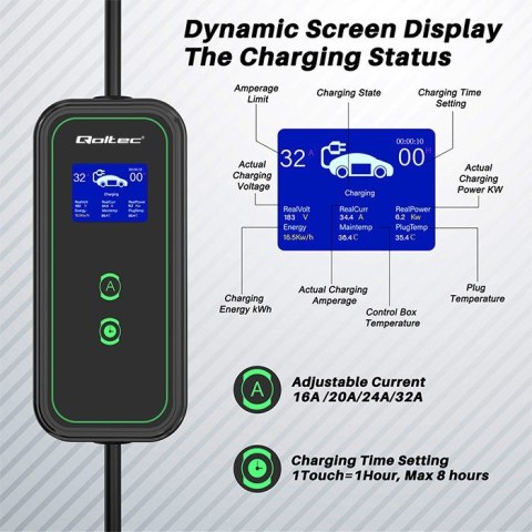 Qoltec Mobilna ładowarka do samochodów EV 2 w 1 typ2 | 7kW | 230V | CEE 5 PIN