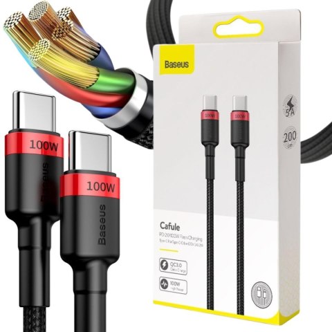 KABEL USB-C -> USB-C Baseus Cafule CATKLF-AL91 200cm 100W 5A PD 2.0 QC 3.0 CZARNY W OPLOCIE