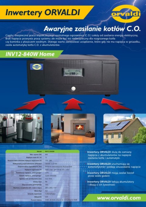 INVERTER ORVALDI INV12-840W Home (UPS) Zasilacz UPS