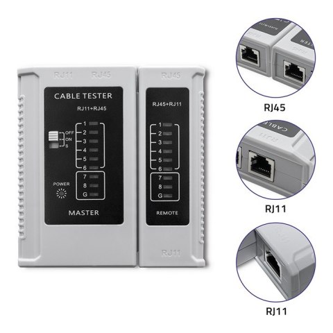 Qoltec Tester sieci kablowych | RJ45 | RJ12