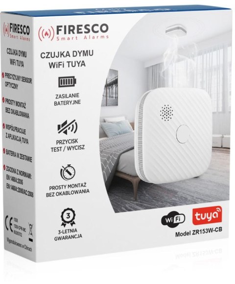 Czujnik dymu Firesco ZR153SW CB z WiFi aplikacja Tuya