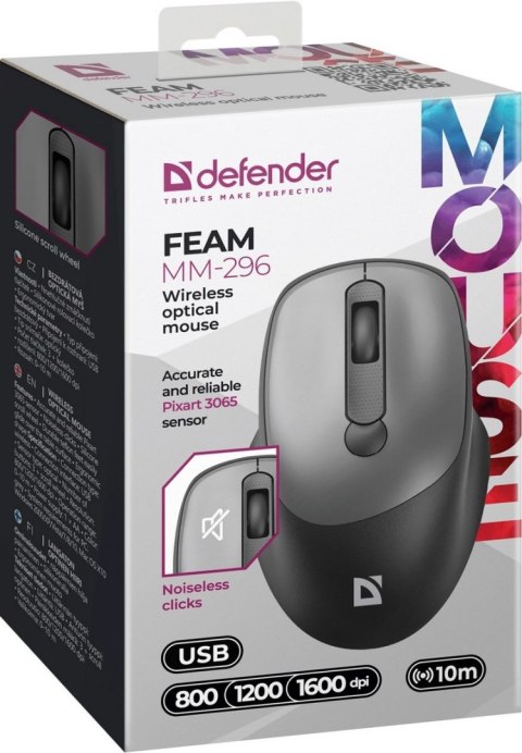 MYSZ DEFENDER FEAM MM-296 RF SILENT SZARA