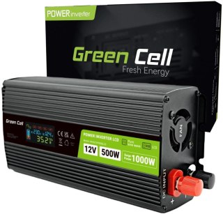 PRZETWORNICA NAPIĘCIA Green Cell PowerInverter LCD 12V -> 230V 500W/1000W CZYSTA SINUSOIDA