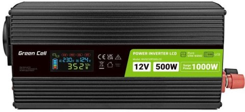 PRZETWORNICA NAPIĘCIA Green Cell PowerInverter LCD 12V -> 230V 500W/1000W CZYSTA SINUSOIDA