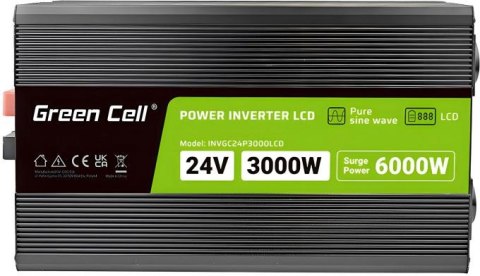 PRZETWORNICA NAPIĘCIA Green Cell PowerInverter LCD 24V -> 230V 3000/6000W CZYSTA SINUSOIDA