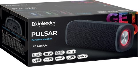 GŁOŚNIK DEFENDER PULSAR 10W BLUETOOTH 5W LIGHT/BT/TYPEC/FM/USB/TF