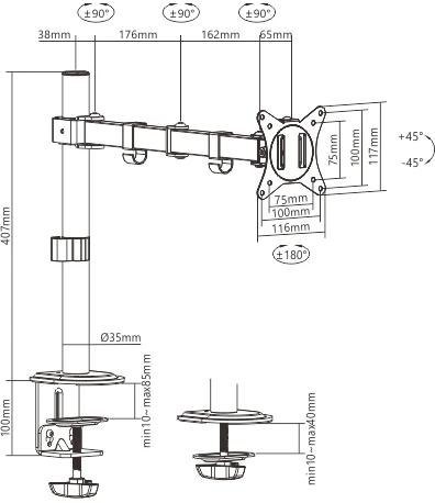 Uchwyt biurkowy przegubowy na 1 monitor Spacetronik SPA-112