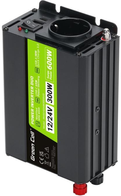 PRZETWORNICA NAPIĘCIA INVERTER Green Cell DUO 12/24V - 230V 300W/600W MODYFIKOWANA SINUSOIDA