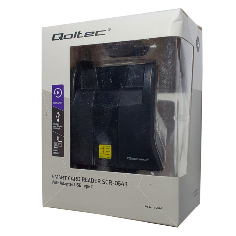 Qoltec Inteligentny czytnik chipowych kart ID SCR-0643 | USB 2.0 + Adapter USB typ C