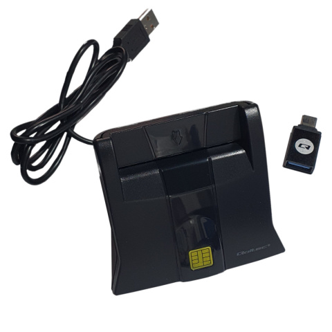 Qoltec Inteligentny czytnik chipowych kart ID SCR-0643 | USB 2.0 + Adapter USB typ C