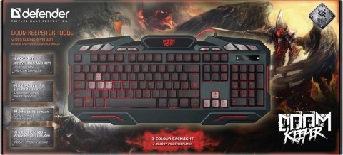 KLAWIATURA DEFENDER DOOM KEEPER GK-100DL PODŚWIETLANA GAMING