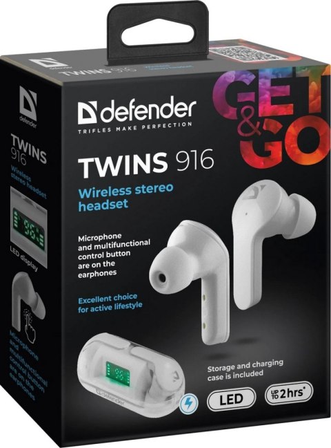 SŁUCHAWKI DEFENDER BLUETOOTH TWINS 916 BIAŁE