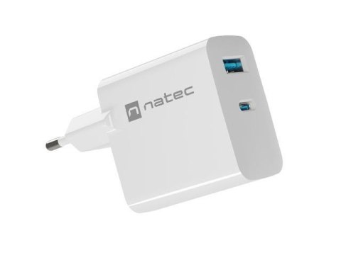Ładowarka sieciowa, Ładowarka do laptopów Natec Ribera Gan 1x USB-A + 1x USB-C 45W biała Ładowarka sieciowa, Ładowarka do laptopów Natec Ribera Gan 1x USB-A + 1x USB-C 45W biała